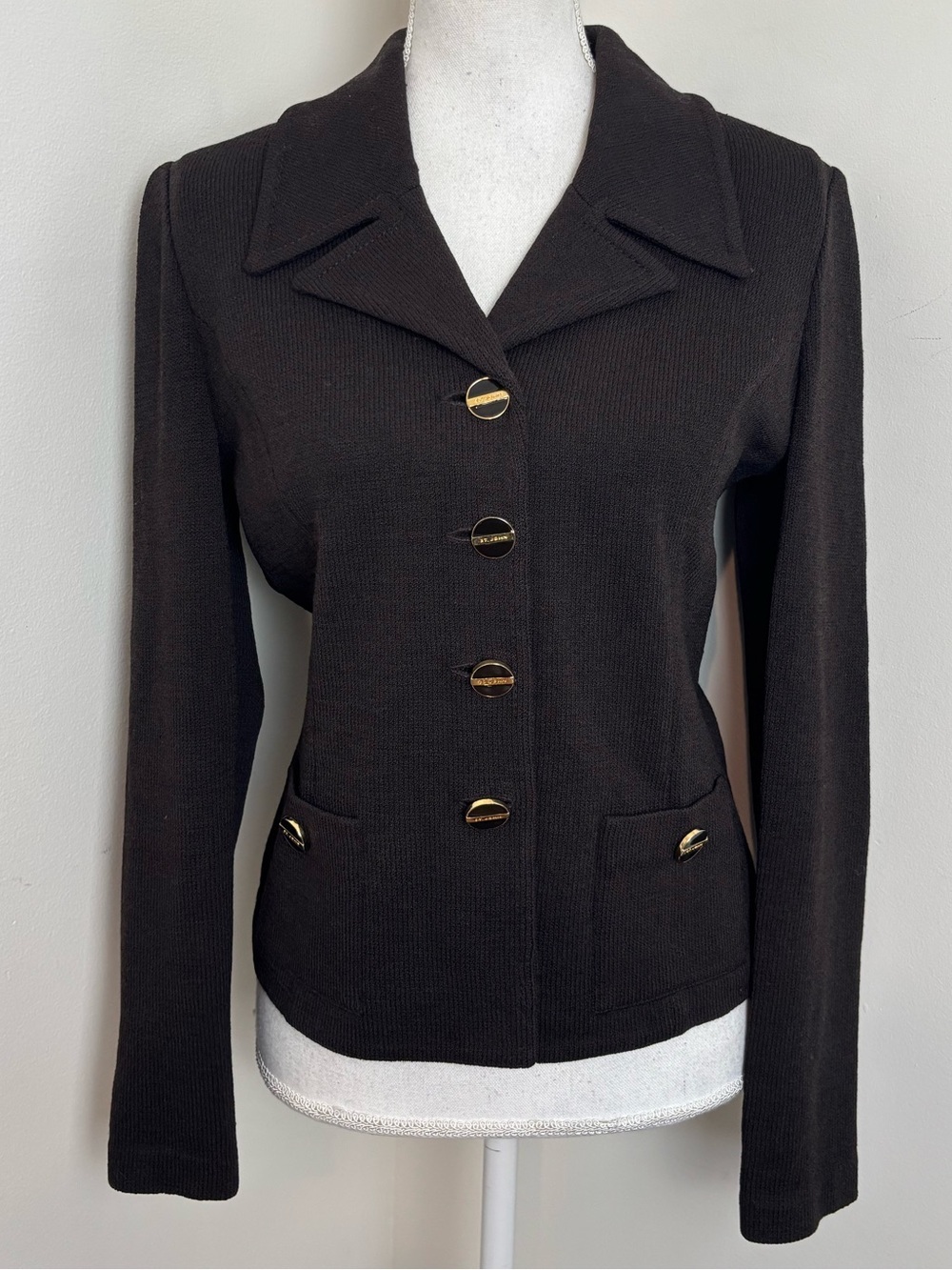 St. John Collection Santana Knit Jacket in Dark Espresso Brown Size 4